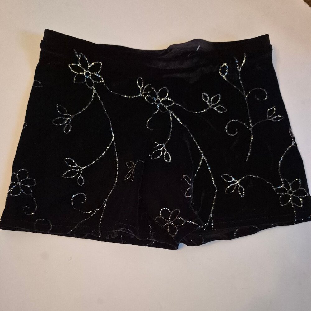 Mondor dance gymnastics skating velour velvet shorts black silver small adult